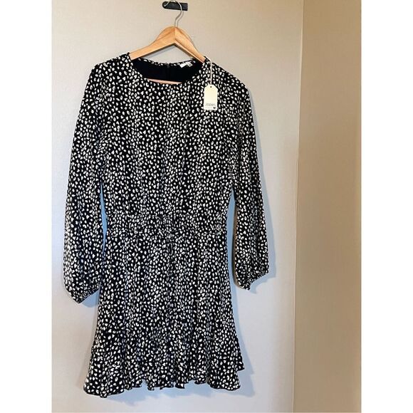 Jodifl Women’s Size Small Romper Black White Animal Print Ruffle Long Sleeve NWT - Picture 1 of 12